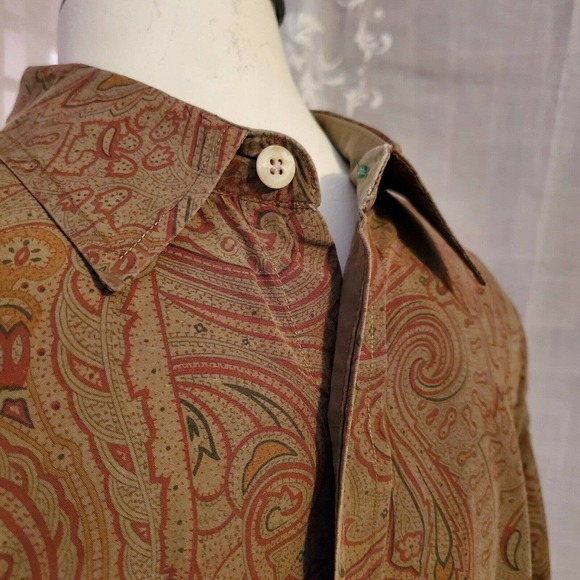 TOMMY HILFIEGER Vtg.90's ST.PATRICK DAY OLIVE GREEN LS. ALL Paisley Button Up Lg - Picture 6 of 12